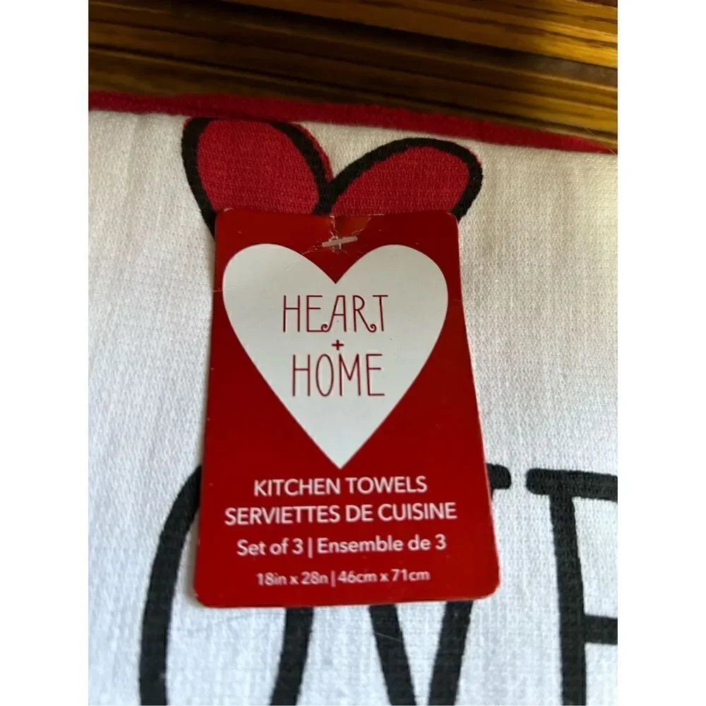 Love You More Love You And Solid Red Set Of 3 Kitchen Towels